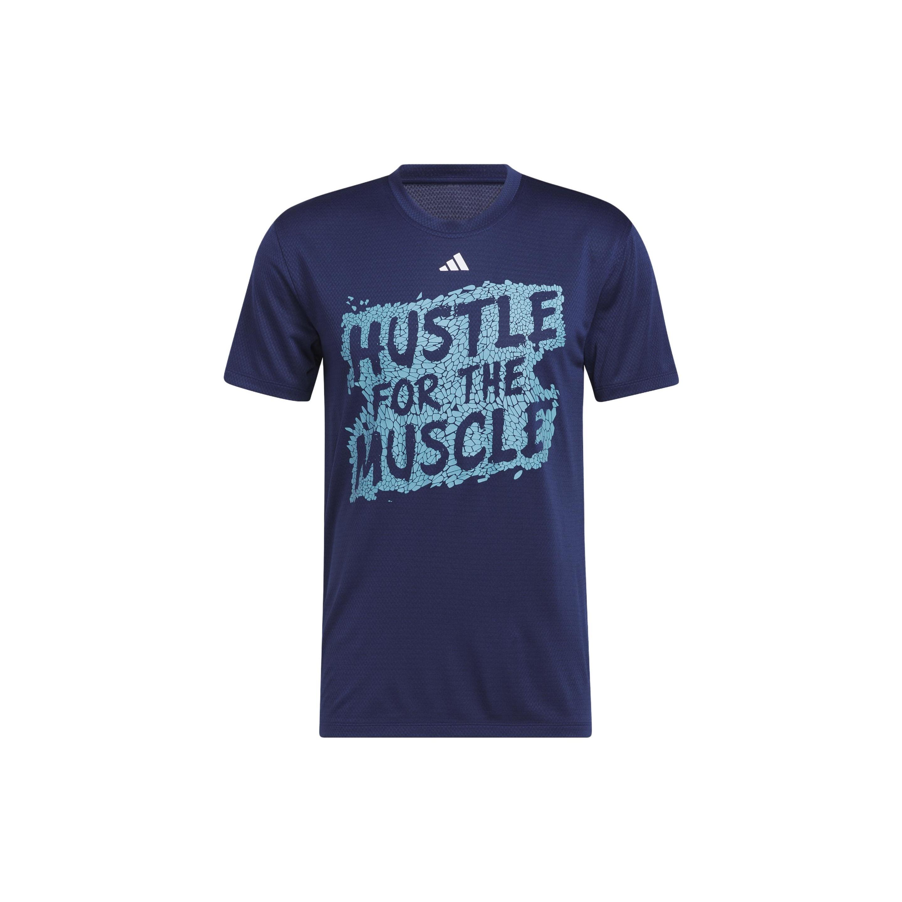 adidas Hustle for the Muscle AEROREADY Short Sleeve Graphic Training Tee  Dark Blue  Men s H44746 M