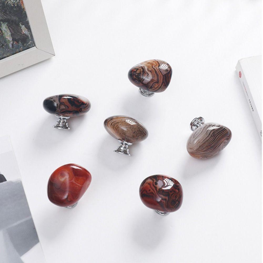 Agate Stone Wardrobe Handle Aluminum Alloy Base Cabinet Pulls Durable Drawer Knobs