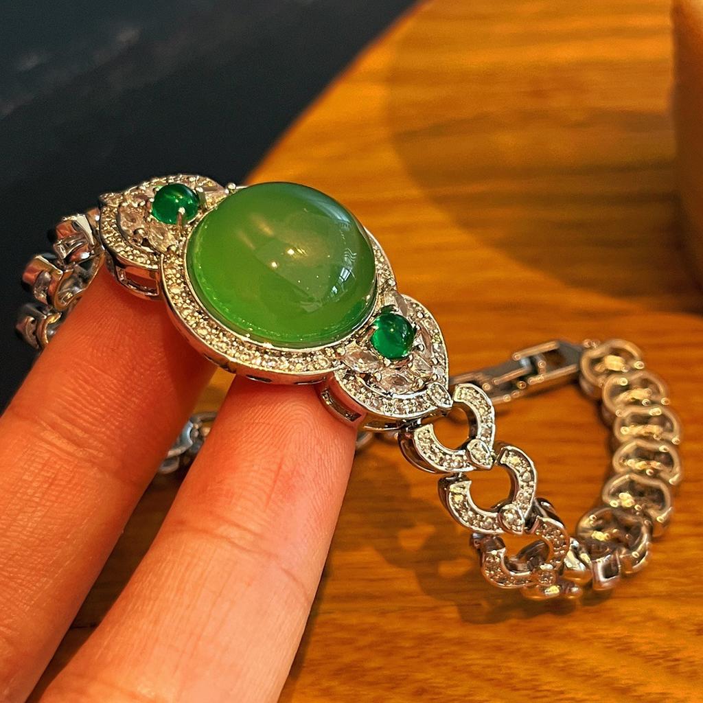 Full Green Yang Green Natural Agate Green Chalcedony Bracelet Female, Real Shot Fidelity