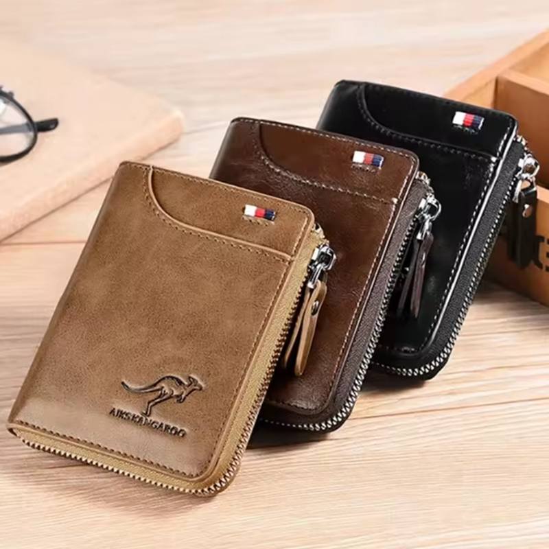 

Mens Wallet Leather Business Card Holder Zipper Purse Luxury Wallets for Men RFID Protection Purses Carteira Masculina Luxury коричневий