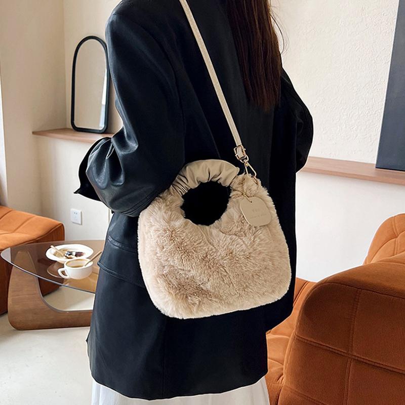 Borse a Spalla in Peluche per Donna Lusso Designer Morbida Busta Invernale da Donna Borsa a Mano Moda Femminile Borsa a Tracolla Sottobraccio