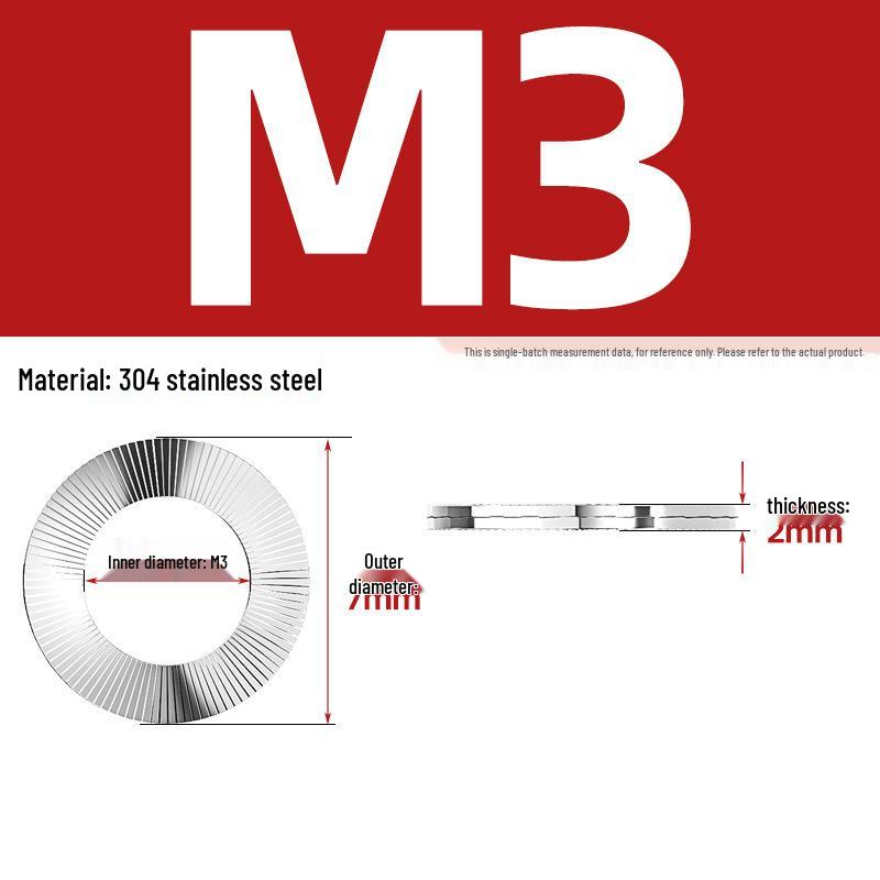 DIN25201 304 Stainless Steel Self-Locking Double Stack Washer, 65Mn Manganese Anti-Loosening, Double-Sided Tooth Layer.