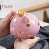 Sparschwein aus Keramik mit Krone und Schweinchen, goldene Punkte, Cartoon-Schwein, Münze, Geldbank, Home-Office, Bücherregal, Schreibtisch-Dekoration, Ornament, Geschenk für Kinder und Erwachsene
