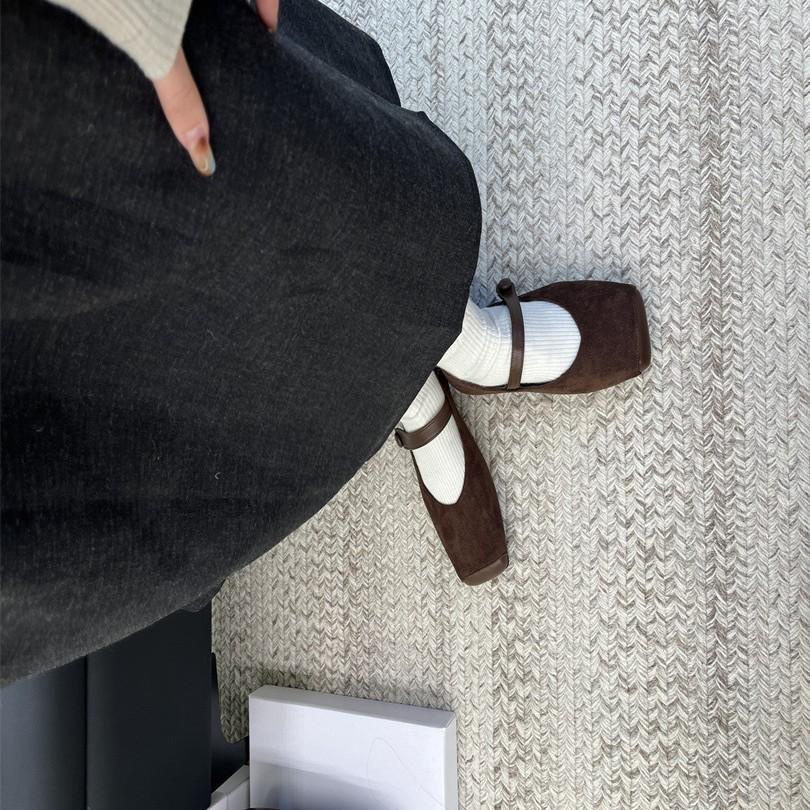 Retro Suede Leopard Print Square Head Flat Sole Single Shoes Versatile Soft Sole Word with Mary Jane Shoes