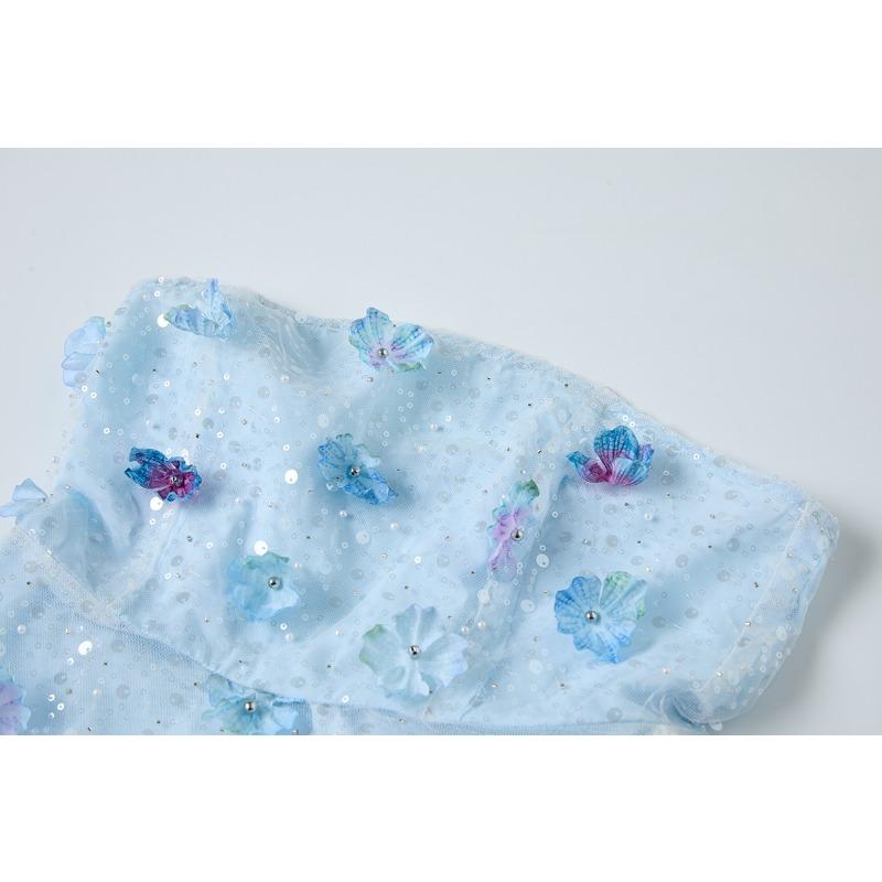 Summer Women Sexy Strapless Open Back 3d Flower Mesh Club Party Mini Short Dresses