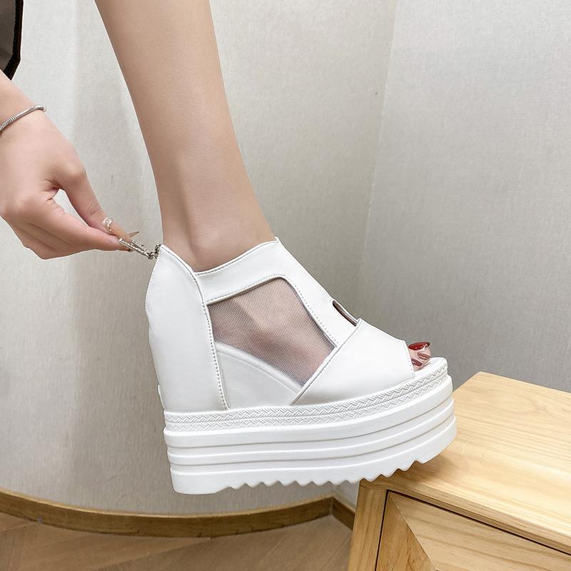 Fashion 12.5CM High Heels Sandals Clogs Wedge Female Shoes Summer Increasing Height Open Toe Platform Sandals Fashion Closed Peep Boots