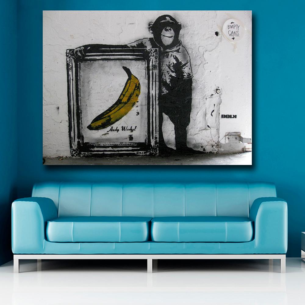 Art Schimpanser och Andy Warhol bananer Dukmålning för vardagsrum Heminredning Oljemålning på duk Väggmålning