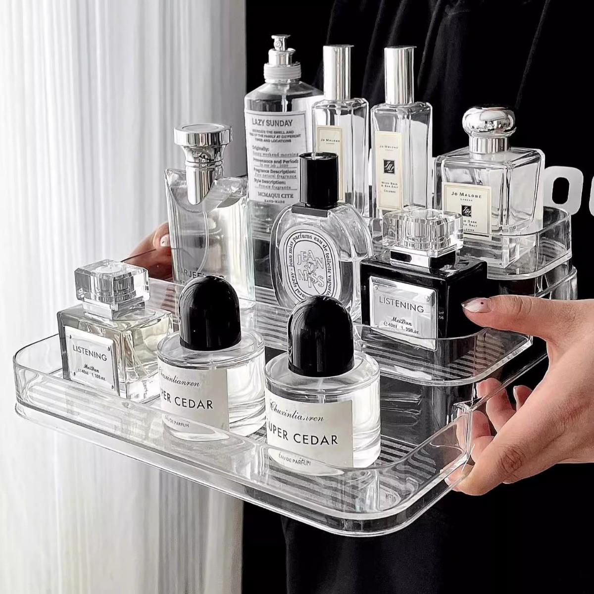 

Acrylic Desktop Perfume & Cosmetics Storage Rack with Transparent Display Ladder