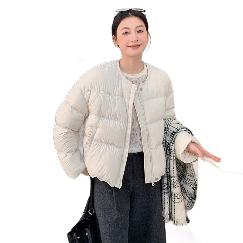 Winter new duck down round neck down jacket thickened short bread jacket simple women's small coat