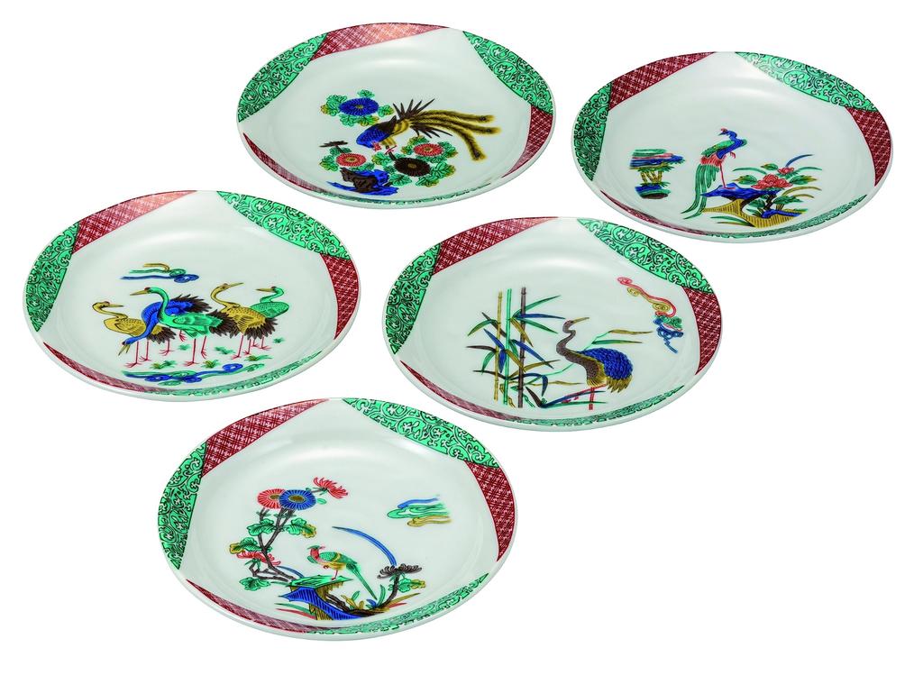 Nakamaru Kutani Ware Plates Old Kutani Pattern 5.5-inch Set, K8-92