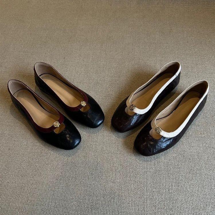 Autumn retro camellia one-pedal Mary Jane's new round-headed commuting light-mouth single shoes