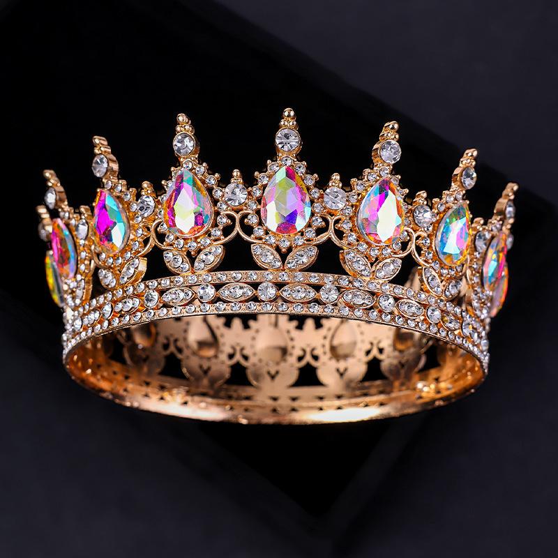 The Bride's Luxurious and Dazzling Tiara A Full Round Design  Princess Style Wedding Dress  Headwear  Flower Cake Decoration and Ornaments