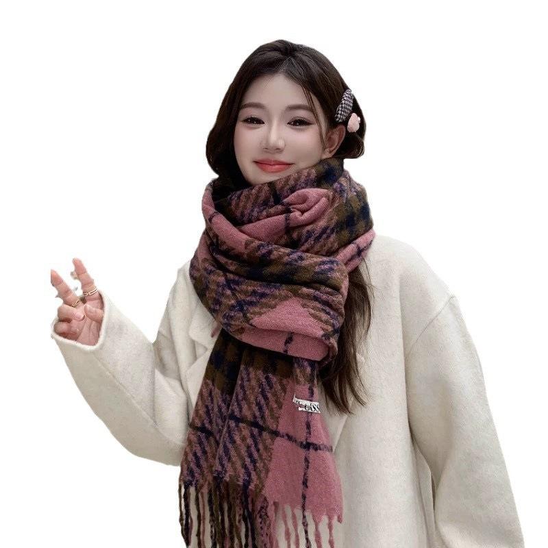 New Type of Enlarged Winter Plover Versatile Plaid Scarf for Women Thickened Couple Tassel Student Warm Scarf for Men