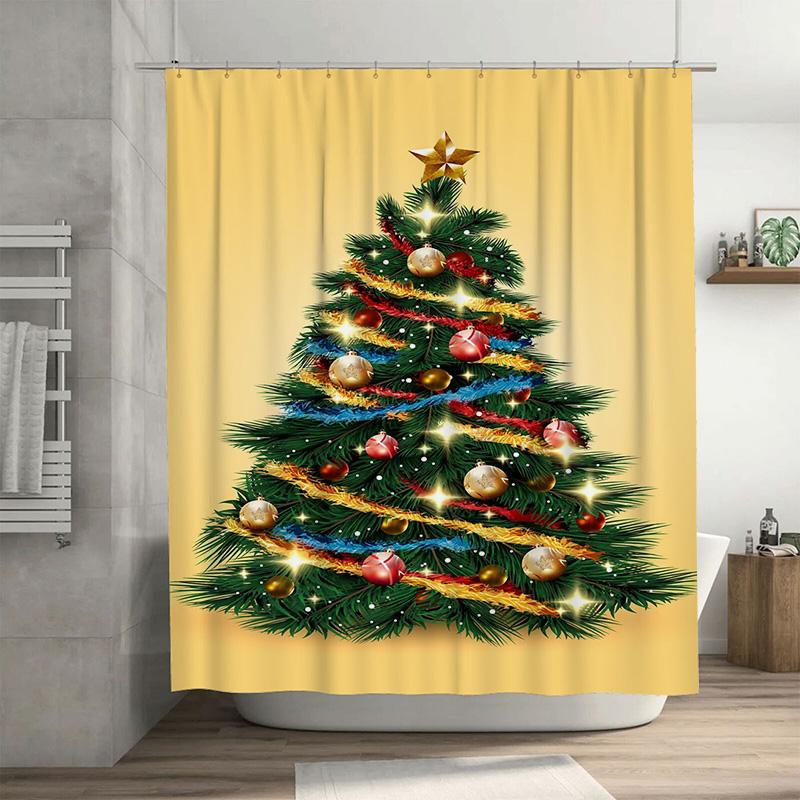 

Tuniu Festive Christmas Tree Shower Curtain Holiday Bathroom Decor Waterproof Fabric Cute Holiday Vibes Cozy Christmas Atmospher W60H190(CM)-1 Pcs