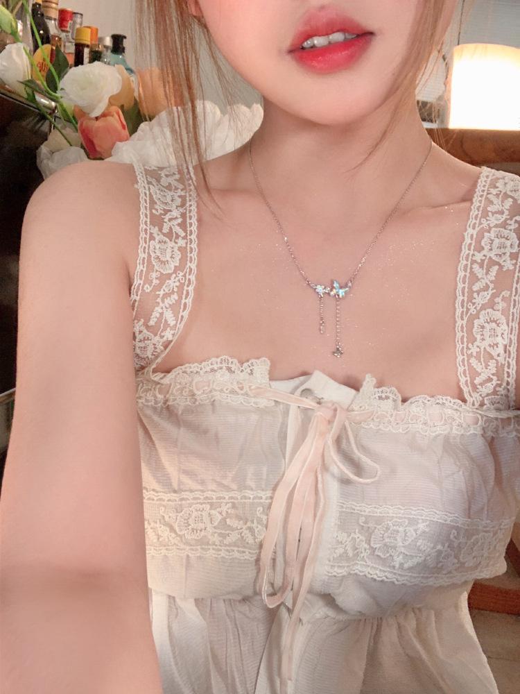 Super Fairy Temperament Butterfly Fringed Necklace Women Light Luxury Niche High Sense Exquisite Versatile Clavicle Neck Chain