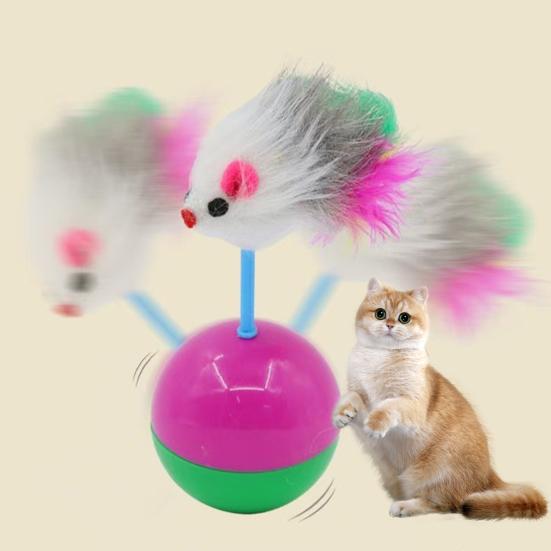 Pet Toy Interactive Tumbler Mouse Shape Plush Feather Tail Cat Toy Reduces Anxiety Boredom Independent Cat Toy