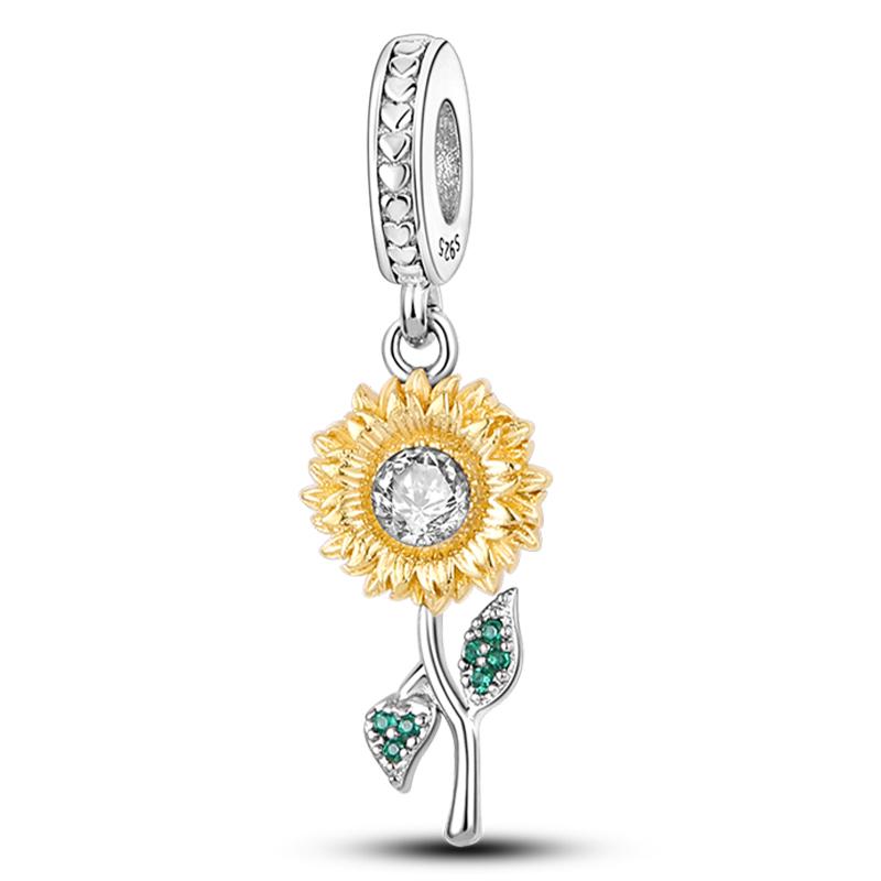 Fashion Copper Heart-Shaped Golden Sunflower Charms Beads Fit Qikaola Original Bracelet Diy Anniversary Jewelry
