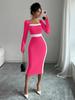 New European and American Women's Clothing Splicing Contrasting Color Medium and Long Dress Sexy Hip-wrapped Long-sleeved Dress