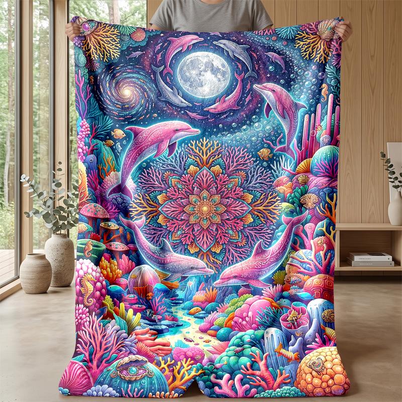 Oceanic Fantasy Theme Blanket Lightweight Warm Flannel Blanket Decorative Throw Blanket for Home Decoration