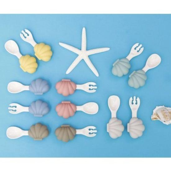 Edison Mini Shell Self-Feeding Silicone Spoon & Fork Set with Case
