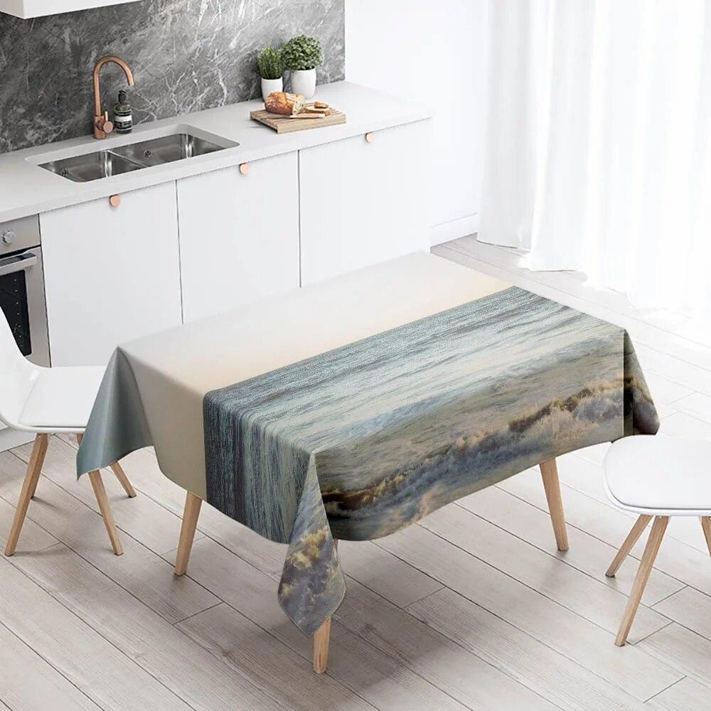 Strand-Tischdecke, Meer, Sonnenuntergang, schmutzabweisend, wasserdicht, rechteckig, für Küche, Esstisch, Heimdekoration