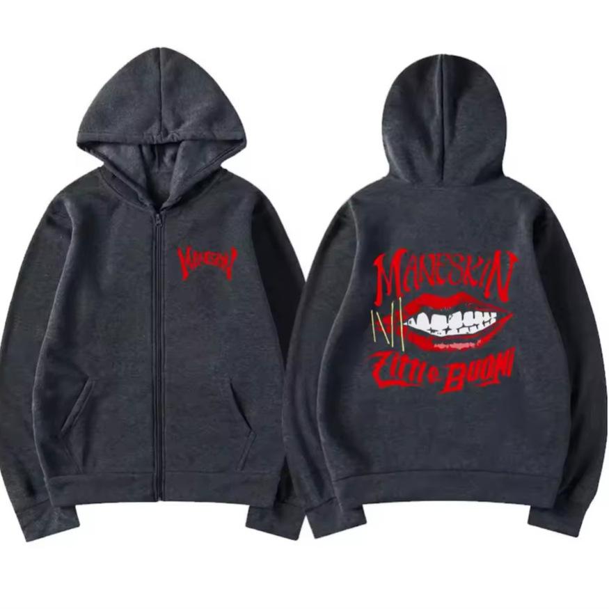 

Maneskin Unisex Retro Zip-Up Hoodie XXXL темно-серого