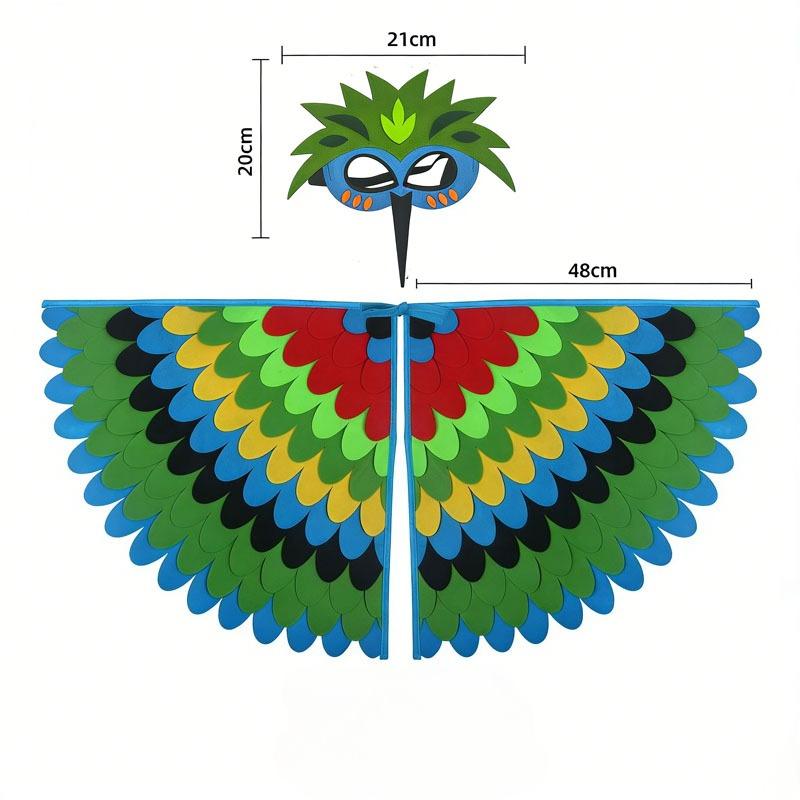 Phoenix Peacock Feather Wings Cape Mask Set for For Girl Boys Halloween Bird Show Party Performance Favor Costume