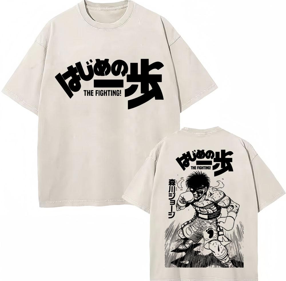 Vintage Gewaschene T-Shirts Anime Hajime No Ippo Kamogawa Boxen Gym Makunouchi KGB T-Shirts Unisex Damen Locker Baumwolle Sommer T-Shirt