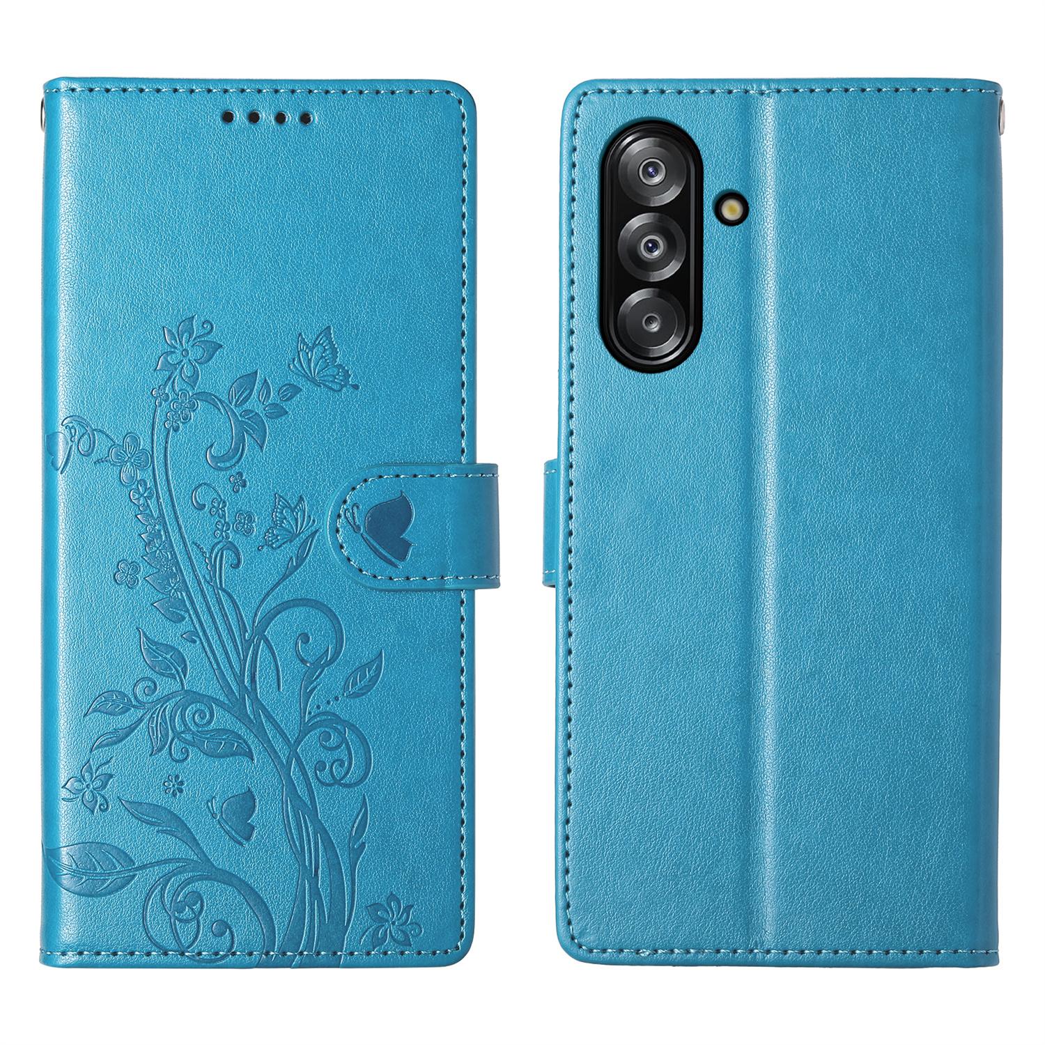 

For Samsung Galaxy A17 5G/A17 4G Wallet Case Butterfly Floral Imprint PU Leather Phone Cover with Wrist Strap E