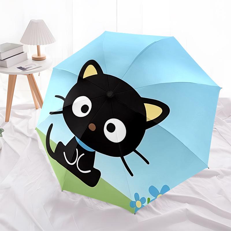 Kitty, Cartoon Automatic Open/Close Umbrella-Cute Umbrella with Cute Design, Portable 3-Fold Compact Umbrella for Men & Women, Halloween Chr