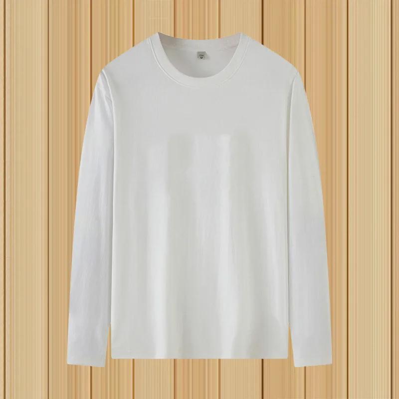 Men's Loose-Fit Solid Color Milk Silk Long-Sleeve T-Shirt, Autumn/Winter Thin Round Neck, 180g, Large Size.