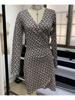 Women Spring Summer Stone Print Sexy Deep V Slim Long Sleeve Bodycon Comfortable Dress Lightweight Recognition Elegant with Flattering Chic Dress