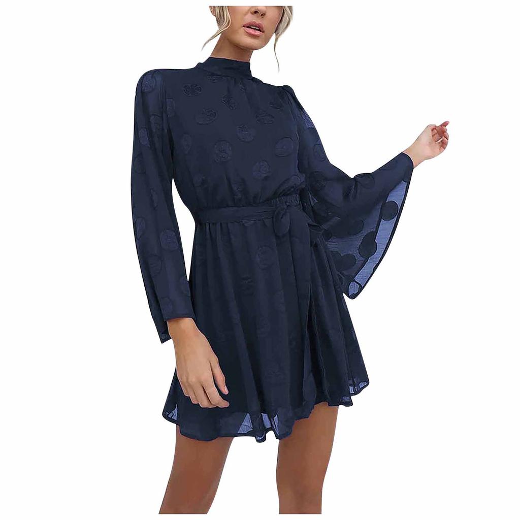 Women's Sexy Open Back Women's Wear Horn Sleeve Chiffon Fashion  Dress