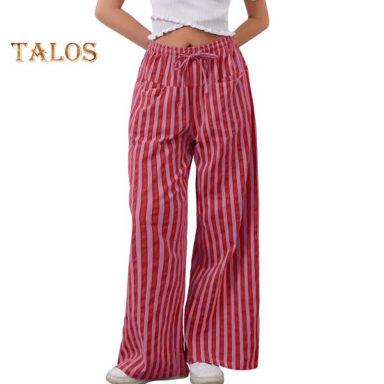 

Женские брюки с завязками на резинке и широкими штанинами, контрастные цветные полосатые принты, низкая талия, повседневные пляжные брюки для отпуска S красный