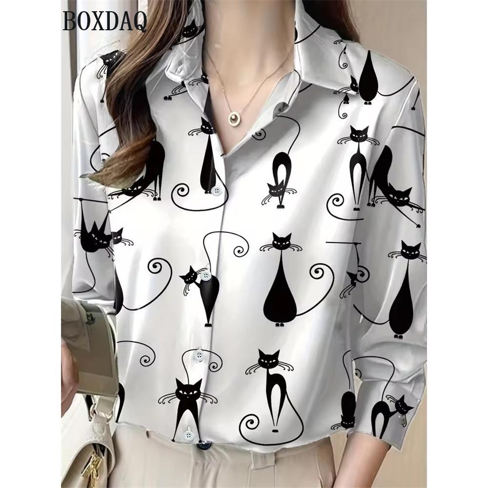 Bahar Sonbahar Kadın Uzun Kollu Gömlek Moda Zarif Kelebek Baskılı Desenli Üstler Günlük Düğmeli Bol Kadın Bluz