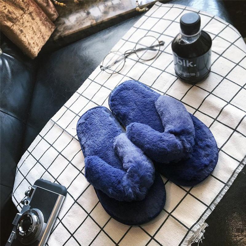 Autumn Winter Women Home Slippers Fashion Soft Furry Flats Slippers Faux Fur Women Warm Shoes Indoor Female Flip Flops WSH3747
