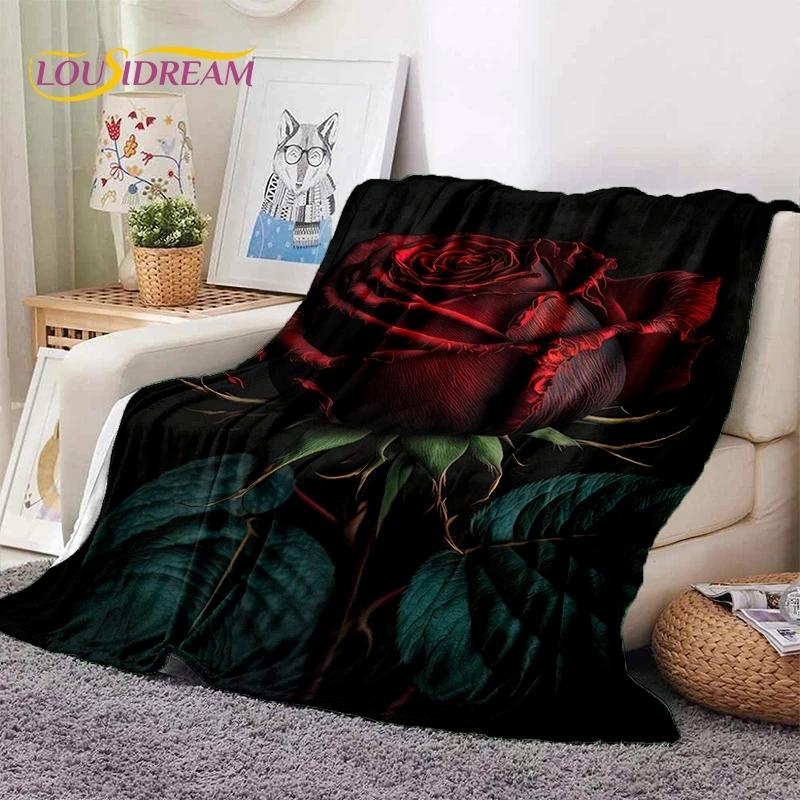 3D Rose Flowers Nordic Romantic Soft Blankets,Keep Warm Throw Blanket Comfortable Blanket for Picnic Beds Sofa Home Bedroom Gift