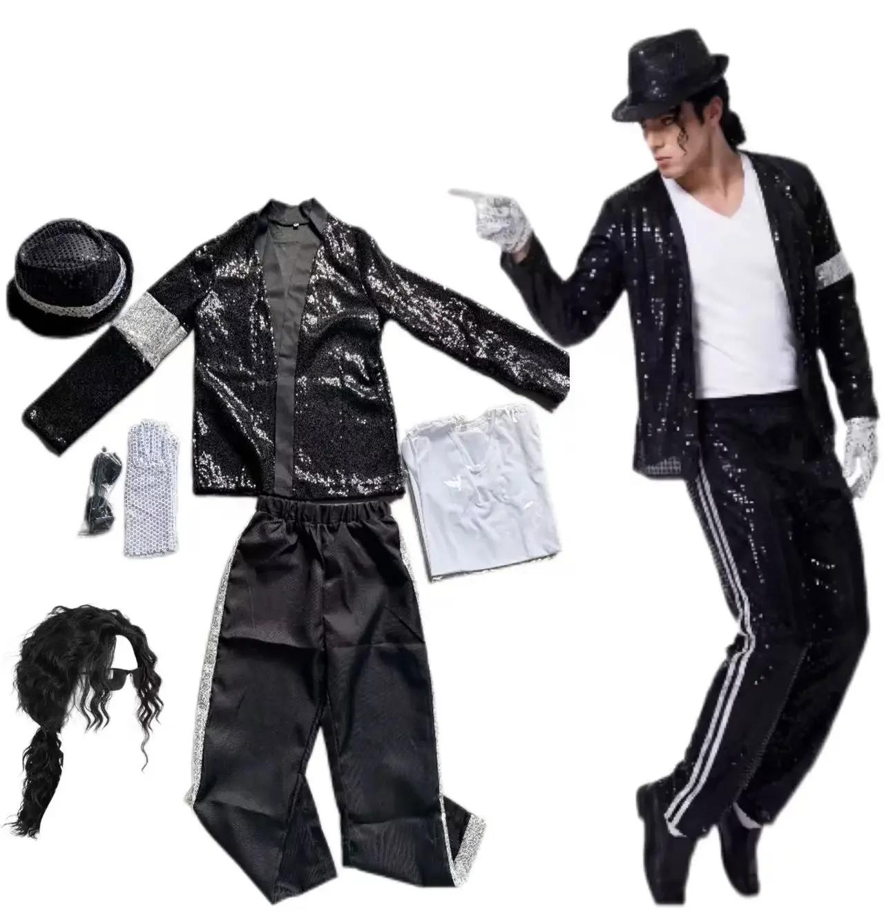 Michael Jackson Cosplay Kostuum Mannen Pailletten Jas Podium Optreden Outfit MJ Cosplay Pak Disco Halloween Feest Kostuum XL