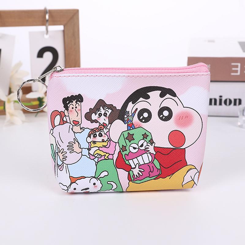 Crayon Shinchan Coin Purse Cute Anime Student Wallet Cartoon Travel Wallet Keychain Key Charger Storage Bag Gift