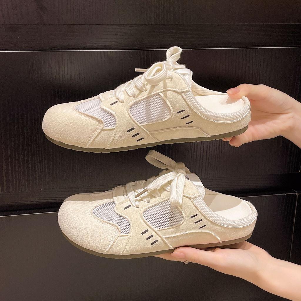 Lemon yellow bag head slippers women's mesh breathable American retro German training shoes Korean versatile ins trendy new sandals