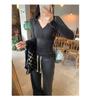 Korean Style V-Neck Button Knitwear for Women - Autumn/Winter Long-Sleeve Slimming Top