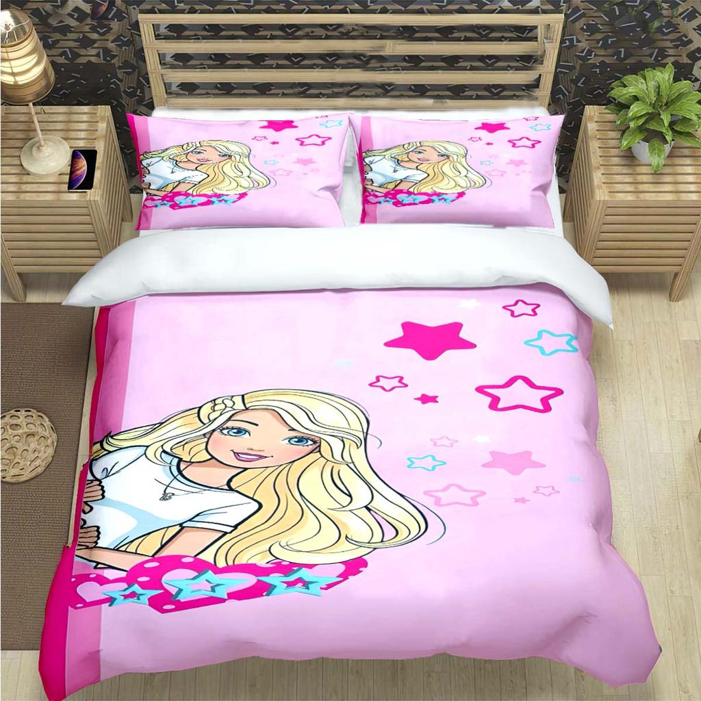 Hot Fashion Barbie Cartoon Print Bedding Sets Bed Supplies Set  Comforter Set  Teens Girls Cartoon Twin Single Kid Luxury Gift