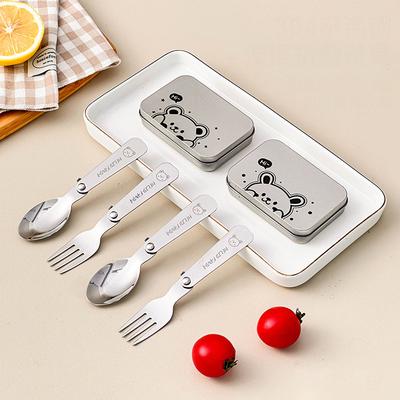 2 Pezzi/Scatola Set Portatile Pieghevole per Stoviglie Acciaio Inossidabile 304 Forchetta Pieghevole Cucchiaio Con Scatola per Posate Carina Stoviglie da Picnic