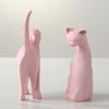 2pcs Pink Cat Statue Geometric Cat Sculpture Animal Statue Art Figurine Modern Home Decorations Animal Figurine Resin Sculpture for Home Office Gift