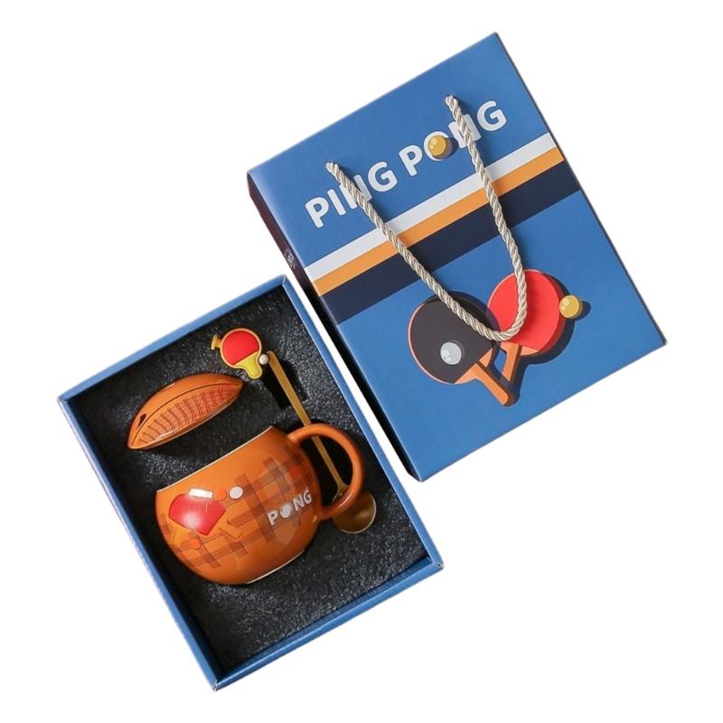 

Elegant Gift Boxed Ceramic Table Tennis Mugs 420ml Sports Memorabilia With Ergonomic Handle Perfect For Gift And Collection светло-коричневого