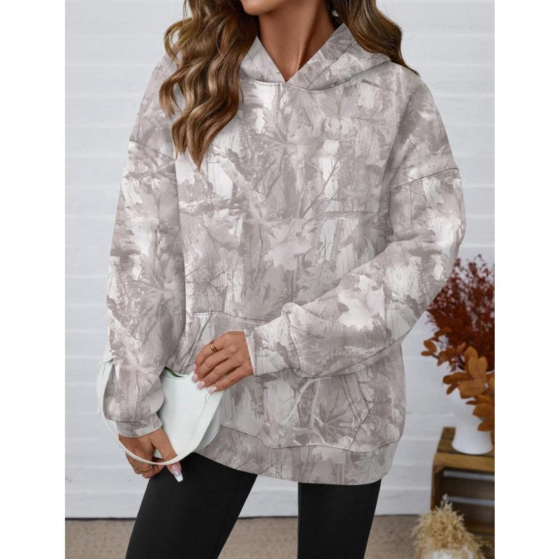 Women S Loose Fit Hooded Sweatshirt With Branch Print