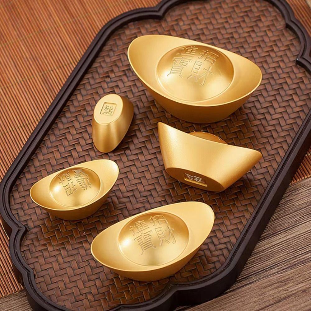 1Pcs Retro Brass Ingot Chinese Style Gold Yuanbao Feng Shui Ornament  Desktop Decoration Craft Prop