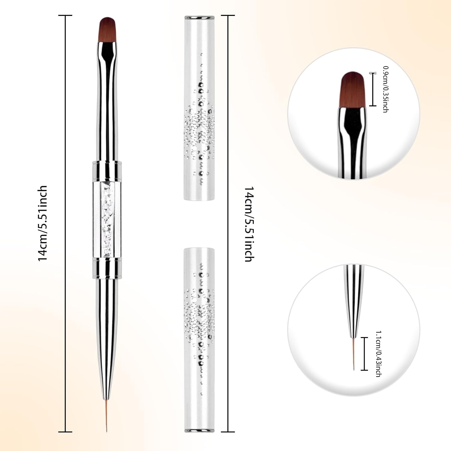 1Pcs Dual Ended Hard Gel Nail Brushes for Builder Gel&Polygel,Salon-Grade Nail Art Design Tools,Nail Brush Professional Nail Art(Rhinestone Handle)