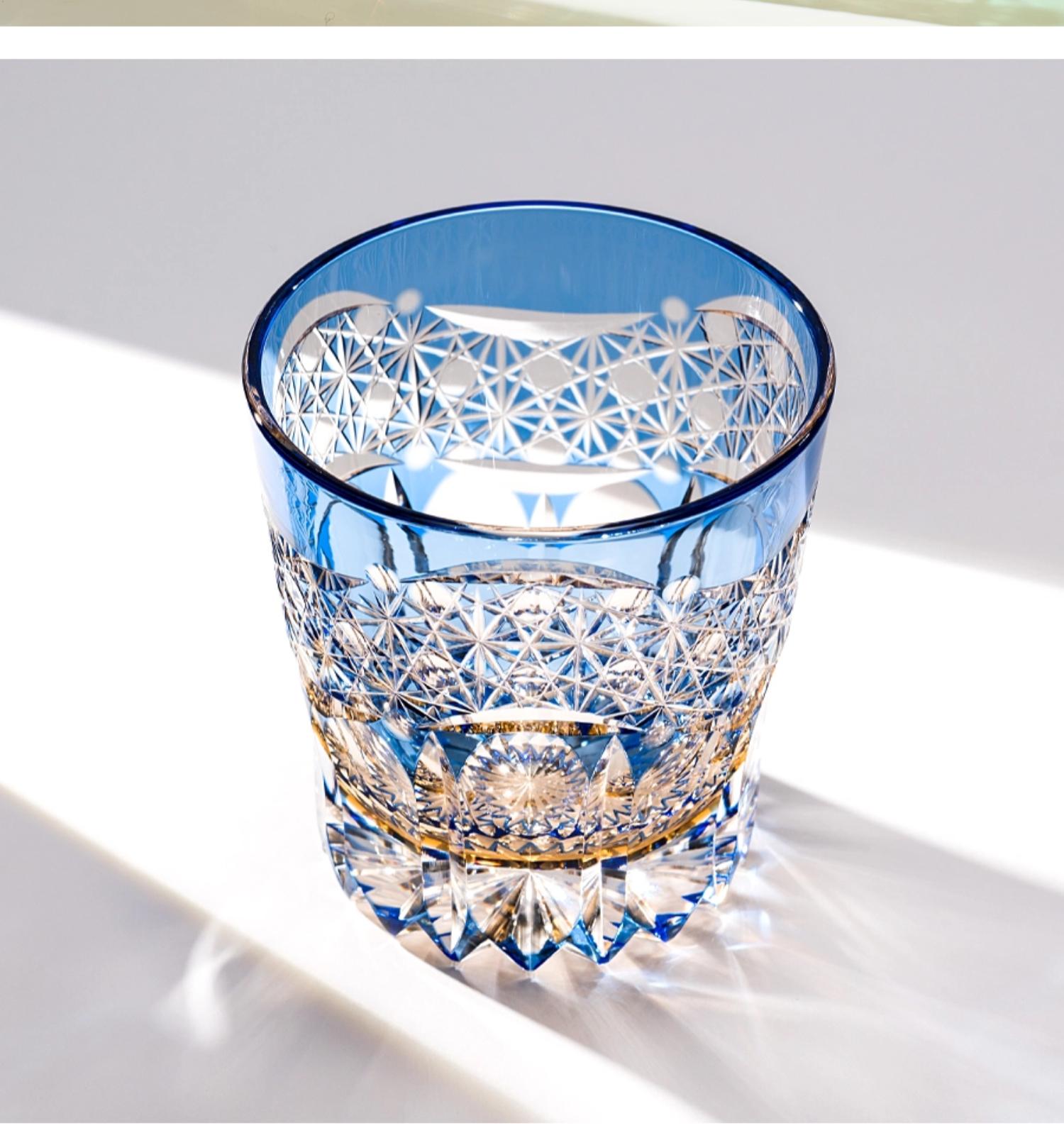 

Chamvin S Emerald Green Edo Kiriko Whiskey Glass, Hand-Cut Crystal Tumbler, Japanese Luxury Barware 201-300ml
