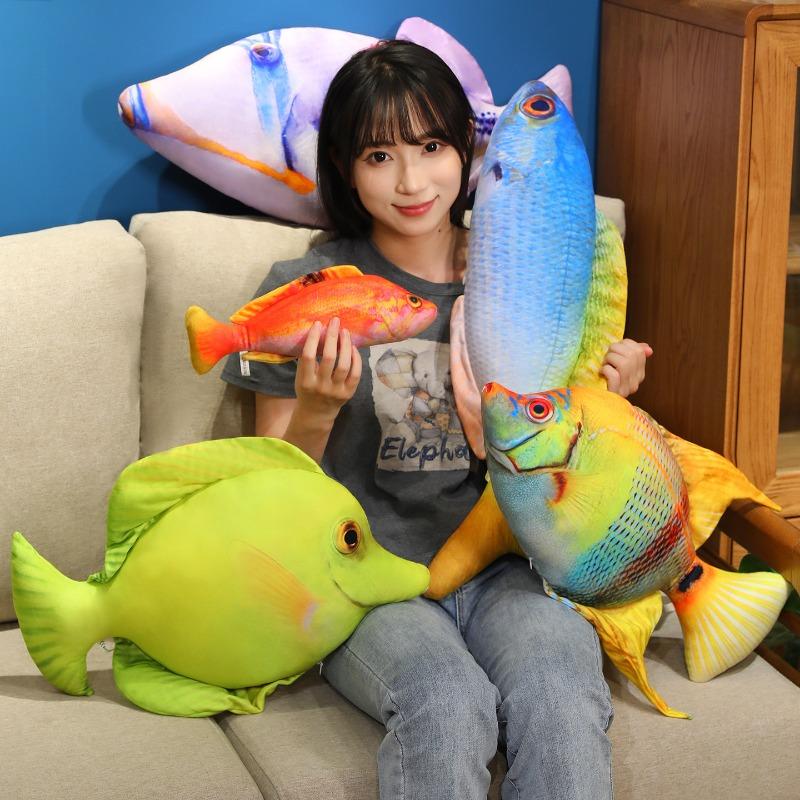 1PCS Creative Colorful Fish Cushion Pillow Simulated Sea Fish Figurine Sofa Living Room Decoration Ornaments Plush Cloth Doll Office Nap Pillows